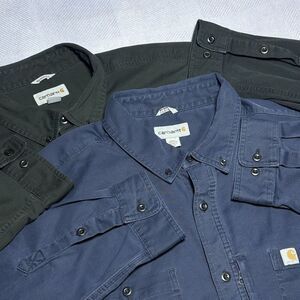 Carhartt Relaxed Fit Black Navy Button Down Pocket Shirt Size 2XL Lot of 2